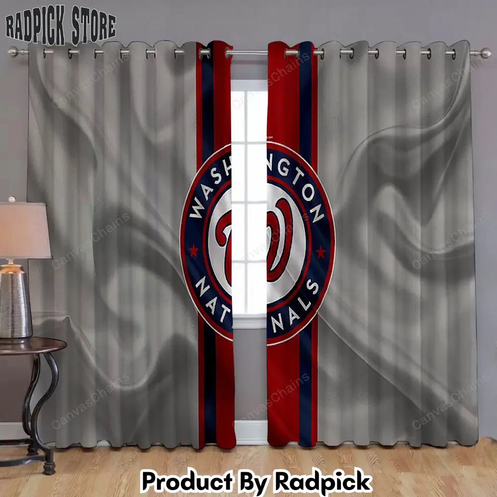 Radpick washington nationals window curtains silk american baseball club gray red flag curtains living room curtains for window rp85282
